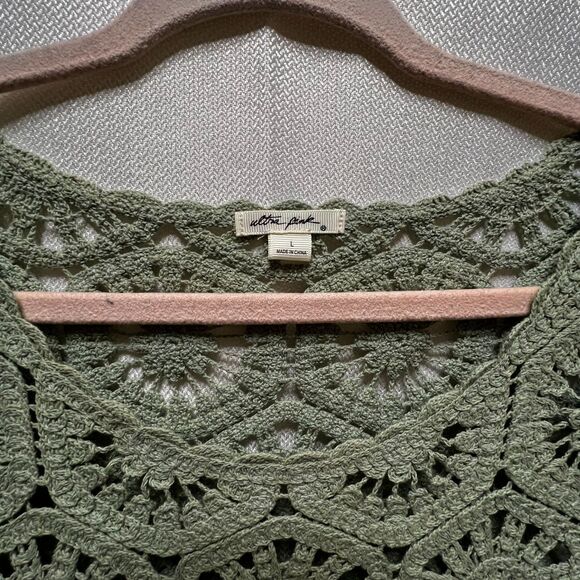Boho Sage Crochet Knit Top Long Sleeve 100% Cotton Festival Peasant Blouse L - Picture 9 of 10